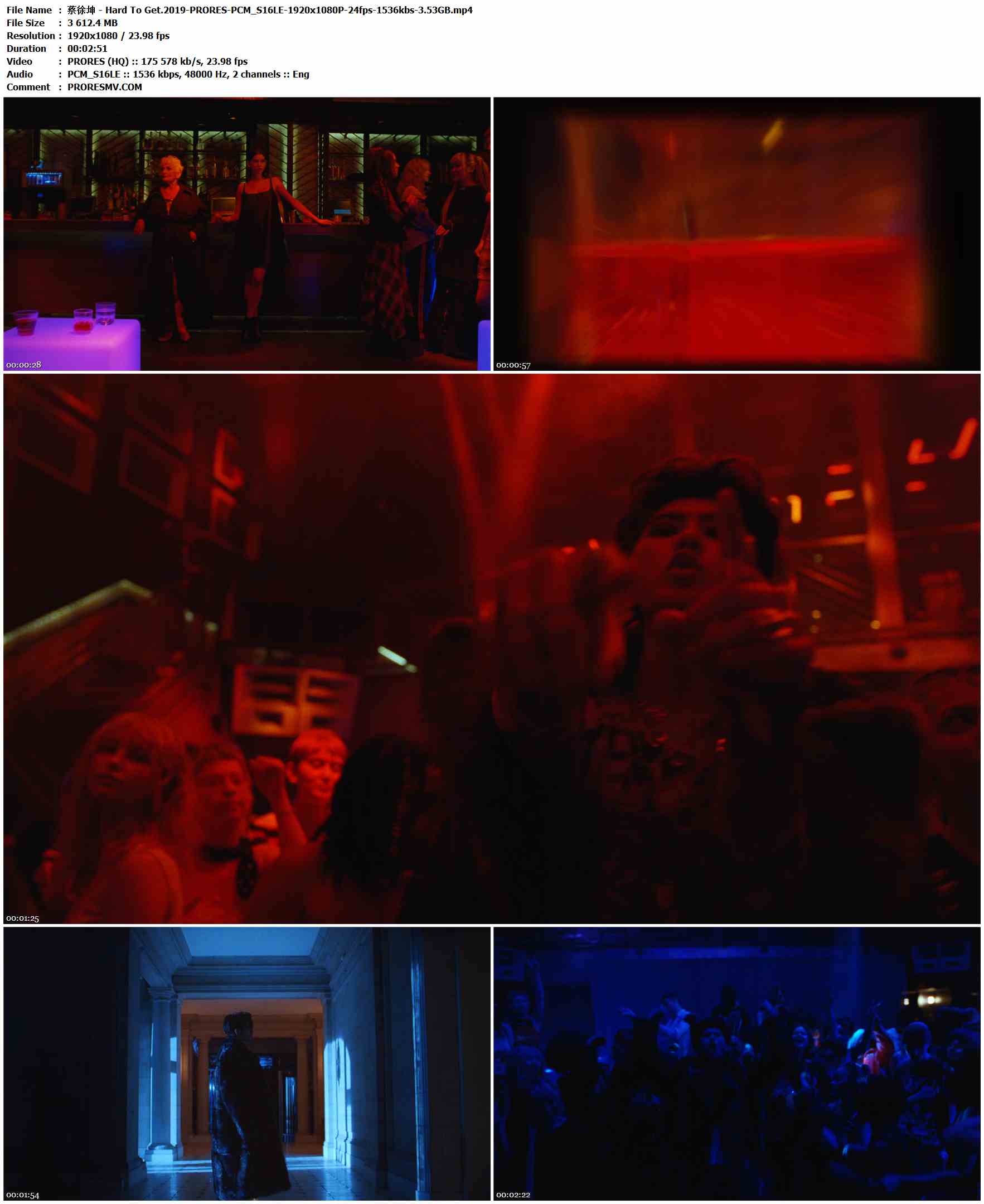蔡徐坤 - Hard To Get.2019-PRORES-PCM_S16LE-1920x1080P-24fps-1536kbs-3.53GB官方MV_高清MV